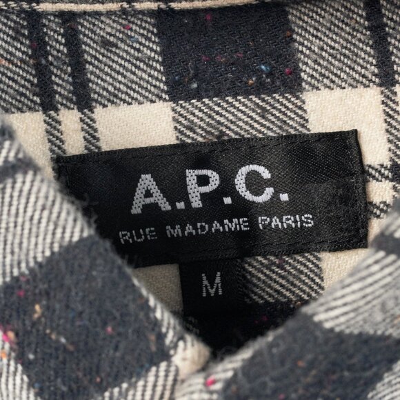 A.P.C. Navy & White Plaid-Flannel Buttoned Shirt - Picture 8 of 10